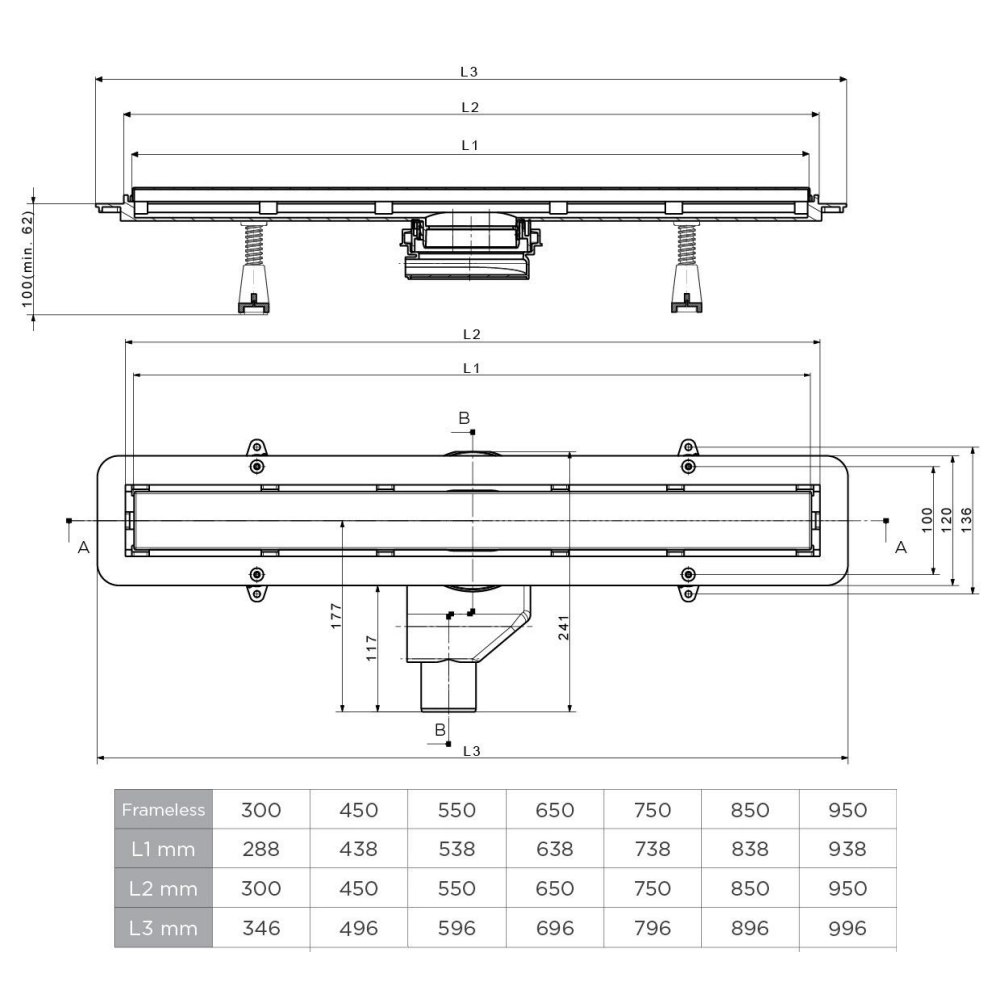 Трап Confluo Фреймлес Лайн (Frameless Line) Черный матовый 450