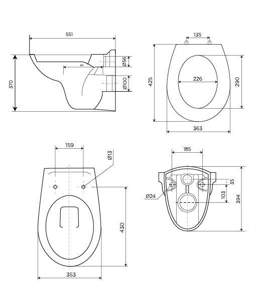 Fluenta Унитаз подвесной BASIC с крышкой-сиденьем 